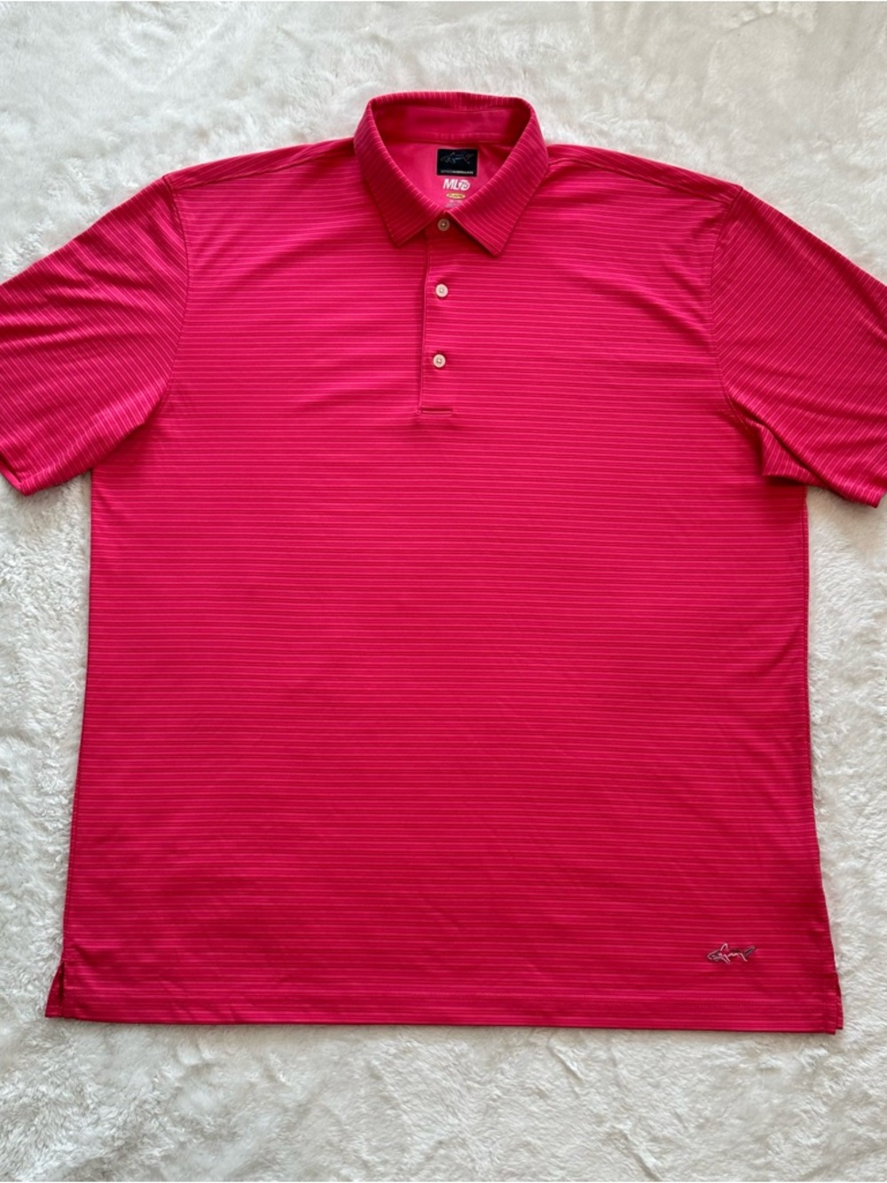 Greg Norman ML75 Play Dry Polo Shirt Men's XL Pink Stripe Baltimore Country Club